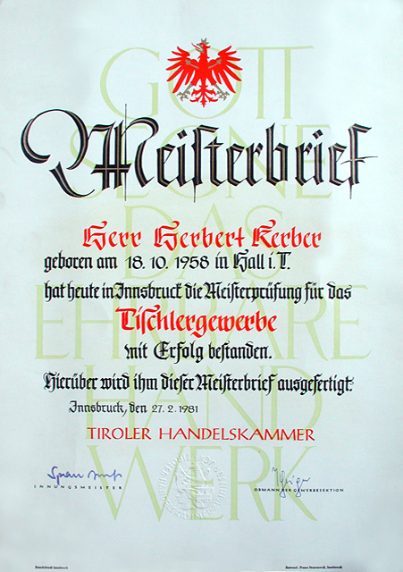 Meisterbrief Herbert Kerber