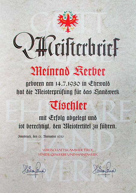 Meisterbrief Meinrad Kerber